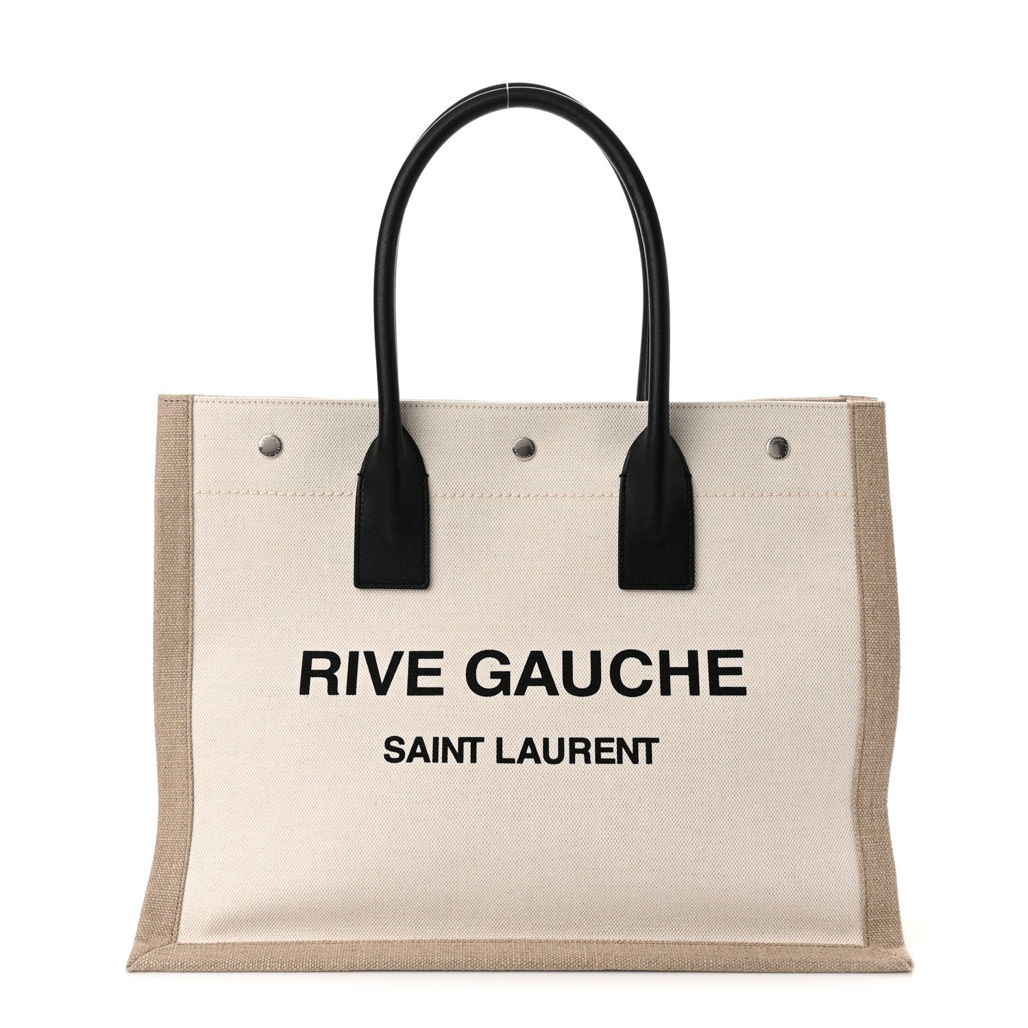 Saint Laurent Linen Calfskin Small Rive Gauche Tote Greggio Natural 1 of 10