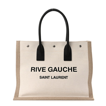 Saint Laurent Linen Calfskin Small Rive Gauche Tote Greggio Natural 1 of 10