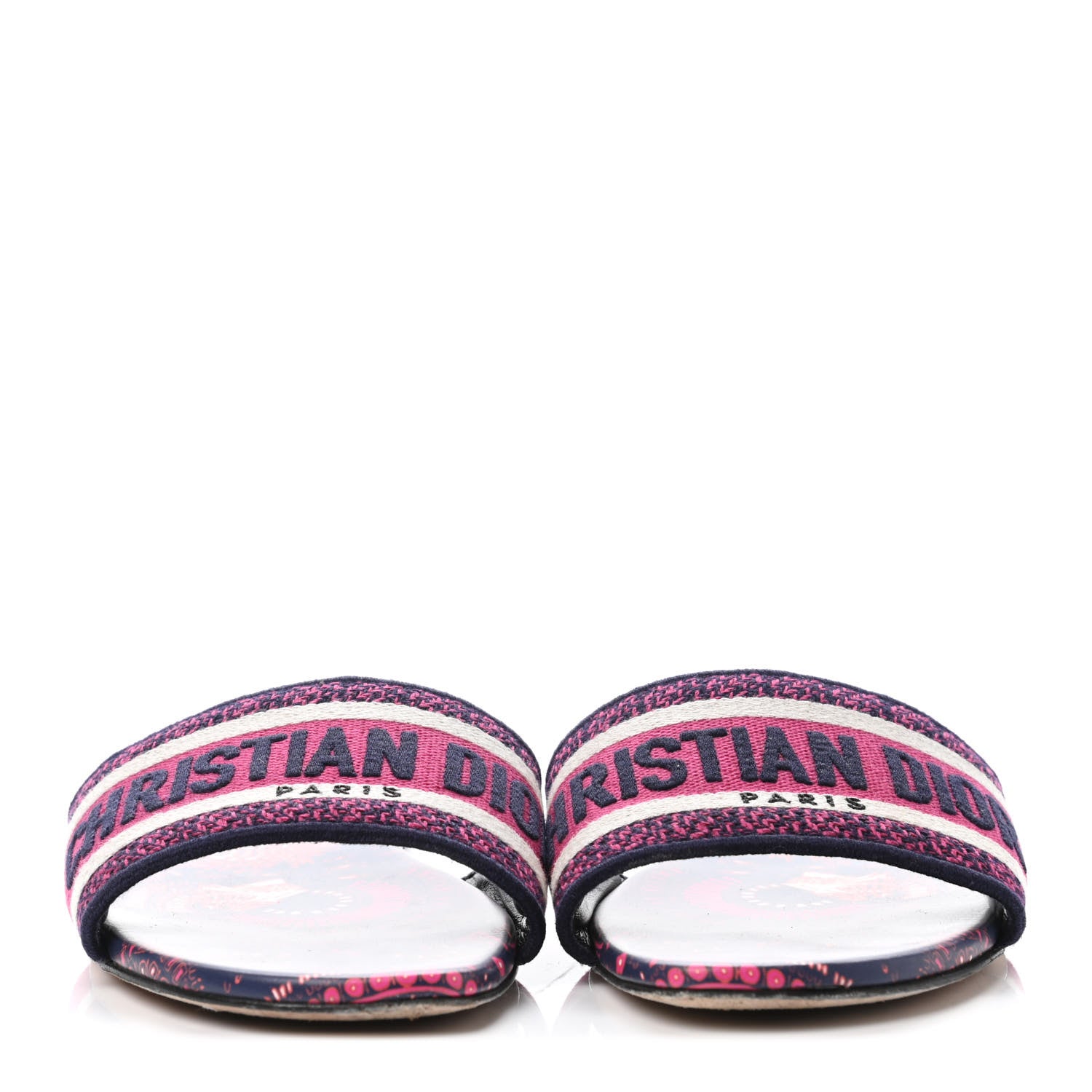 Christian Dior Canvas Embroidered Animals Dway Mules Slide Sandals 38 Deep Blue Fuchsia 2 of 4