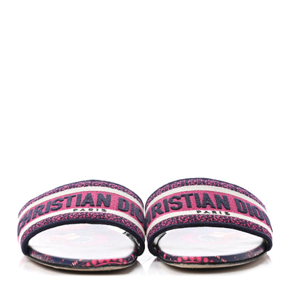 Christian Dior Canvas Embroidered Animals Dway Mules Slide Sandals 38 Deep Blue Fuchsia 2 of 4