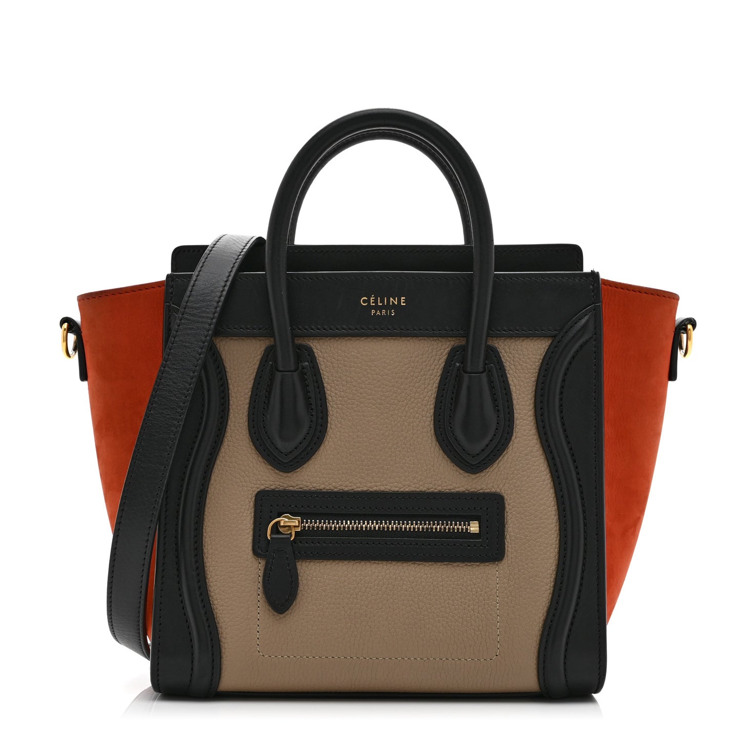Drummed Calfskin Nubuck Nano Tri-Color Luggage Beige