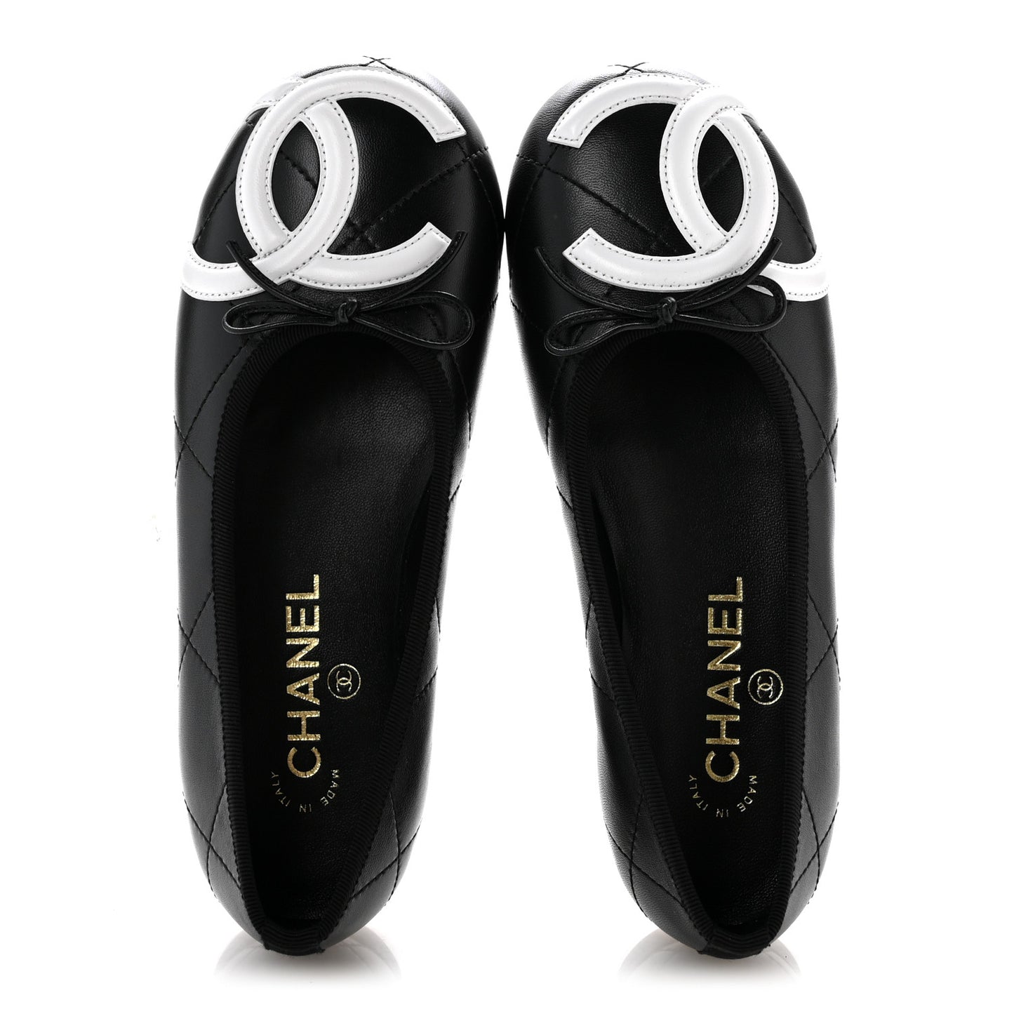 Lambskin Quilted CC Cambon Ballet Flats 36 Black White