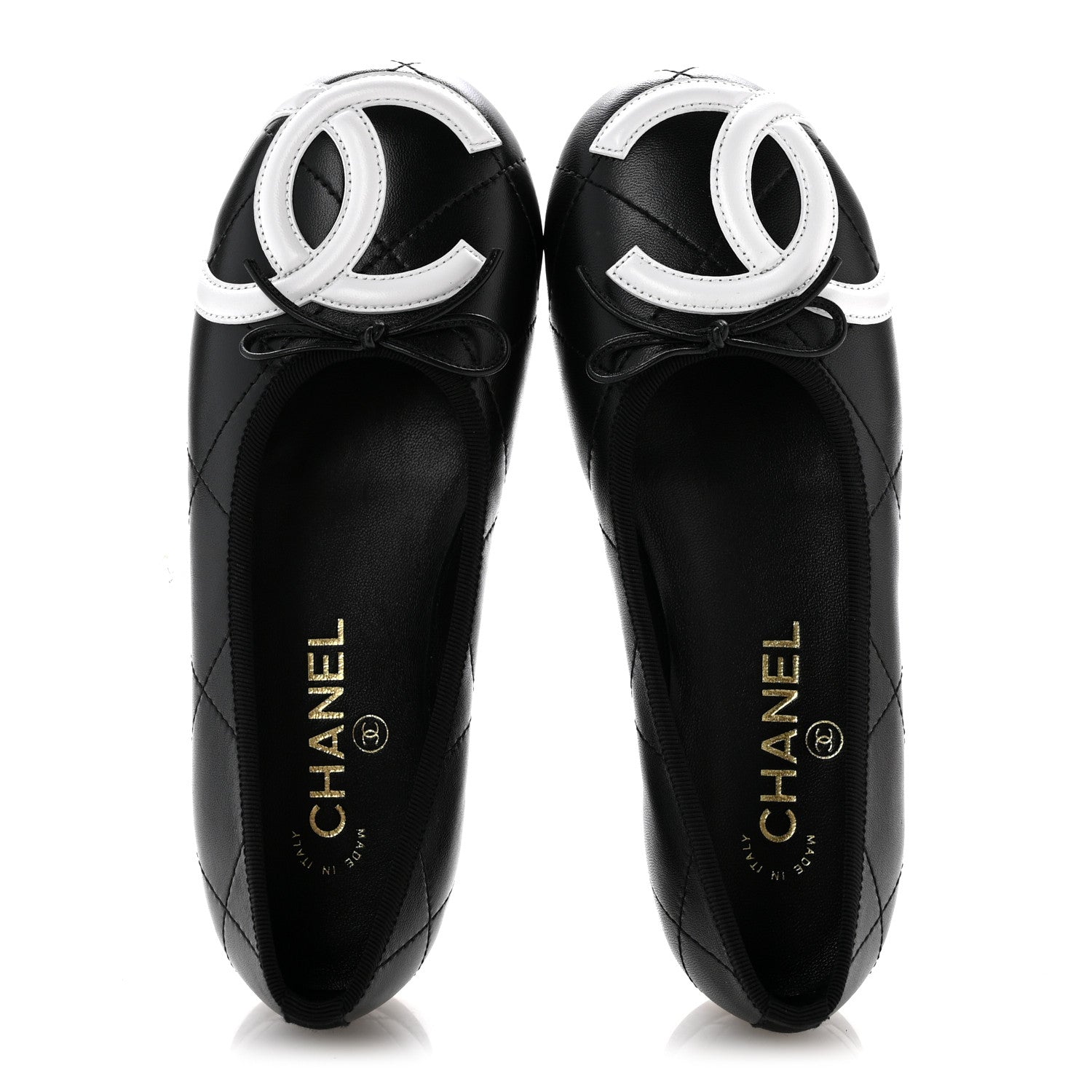 Chanel Lambskin Quilted CC Cambon Ballet Flats 36 Black White 2 of 10