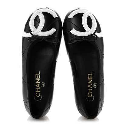 Chanel Lambskin Quilted CC Cambon Ballet Flats 36 Black White 2 of 10