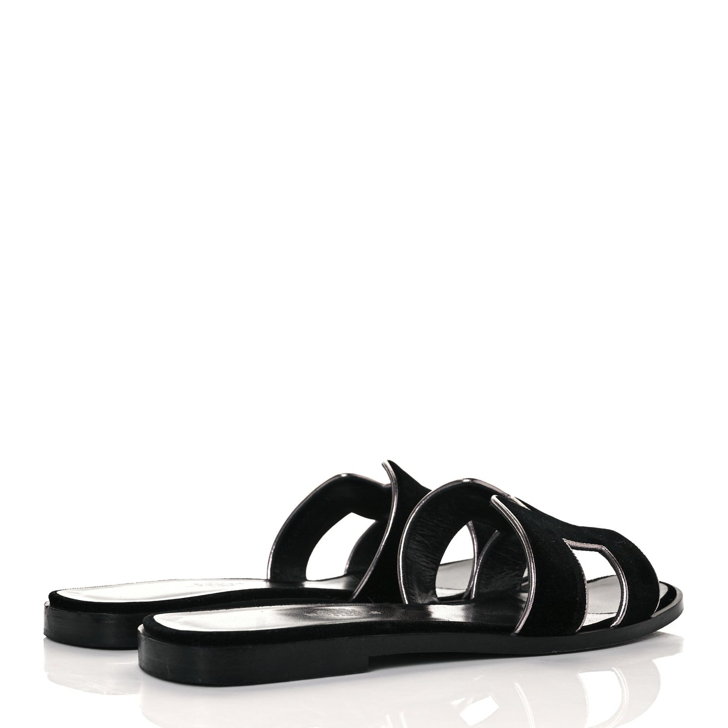 Velvet Nappa Oran Sandals 37.5 Black Argent Vieilli