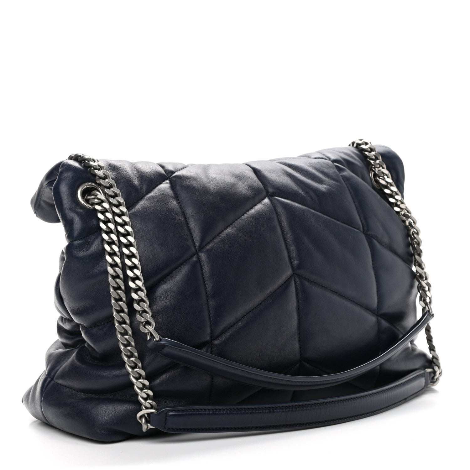 Saint Laurent Lambskin Quilted Medium Loulou Puffer Monogram Chain Satchel Navy 3 of 11