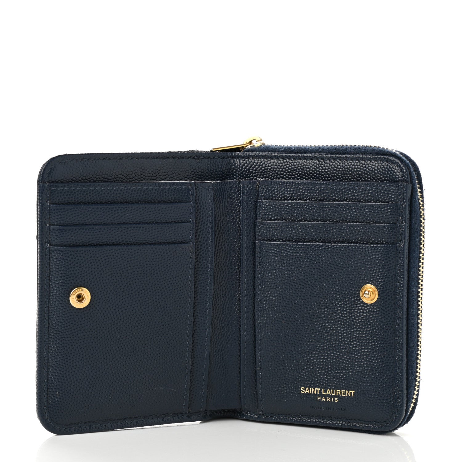 Saint Laurent Grain De Poudre Matelasse Chevron Monogram Compact Zip Around Wallet Deep Marine 5 of 6