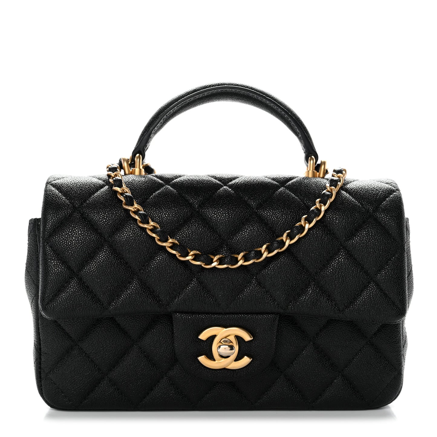 Caviar Quilted Mini Top Handle Rectangular Flap Black