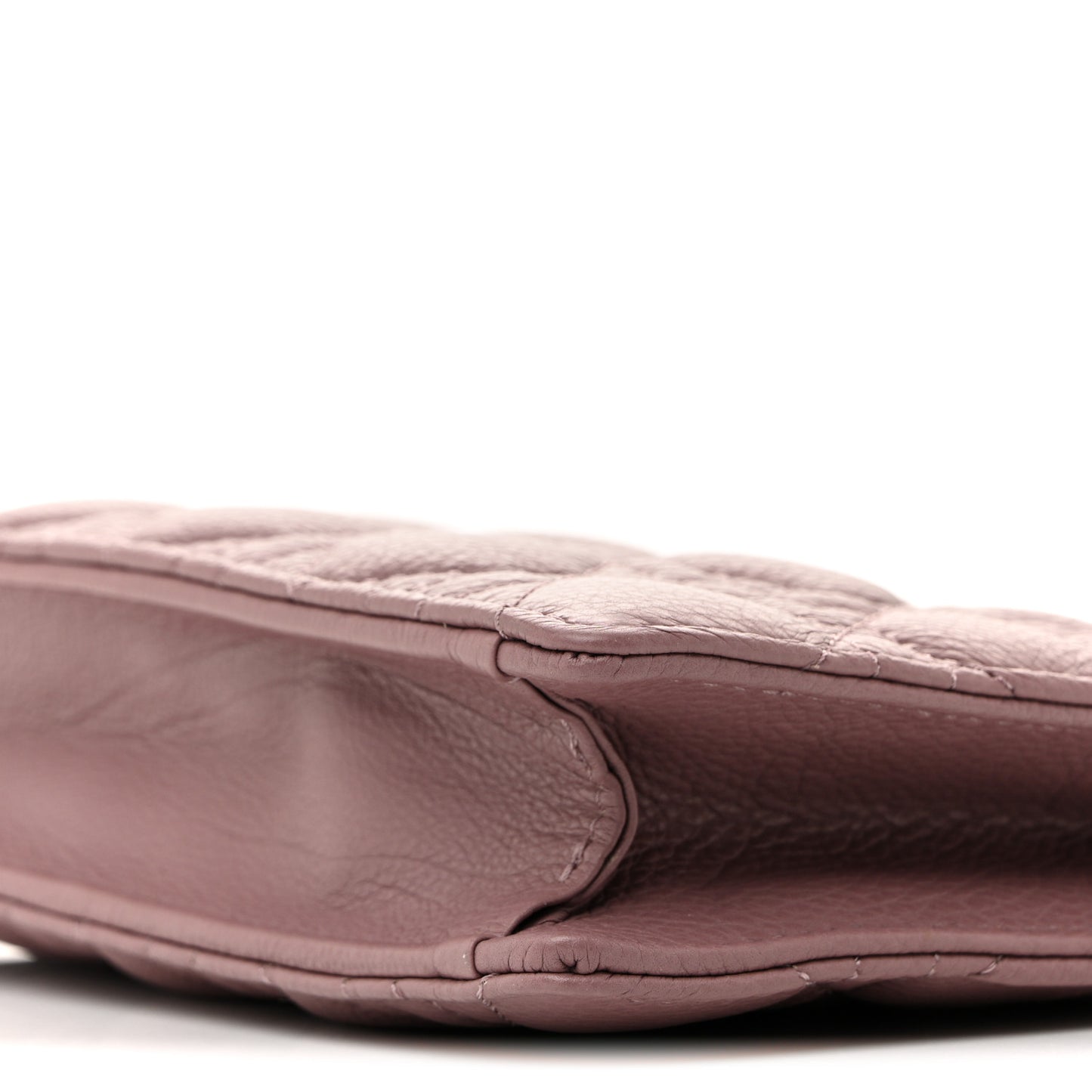 Calfskin Cannage Caro Zipped Pouch With Chain Peony Pink