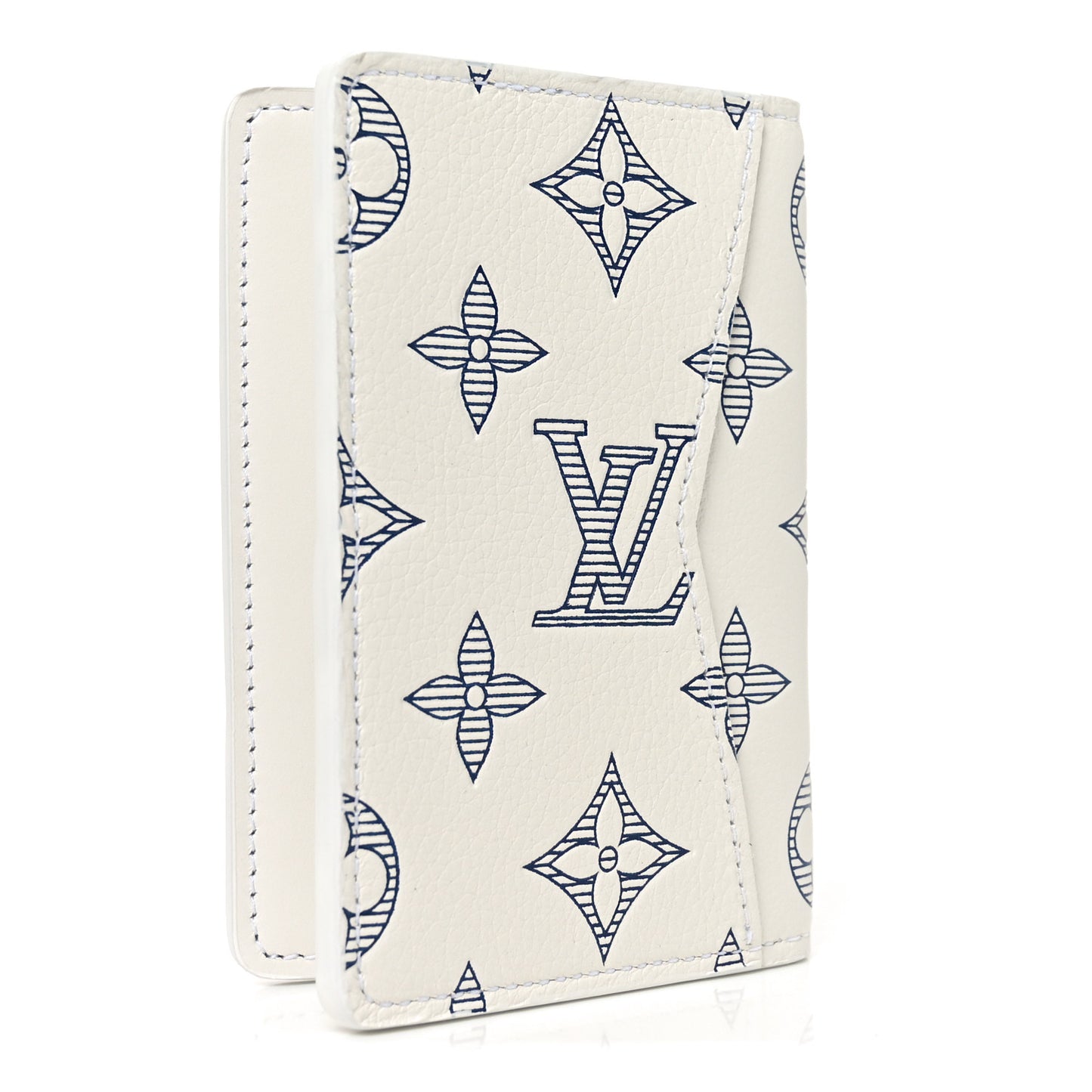 Calfskin Monogram Shadow Pocket Organizer NM White Navy