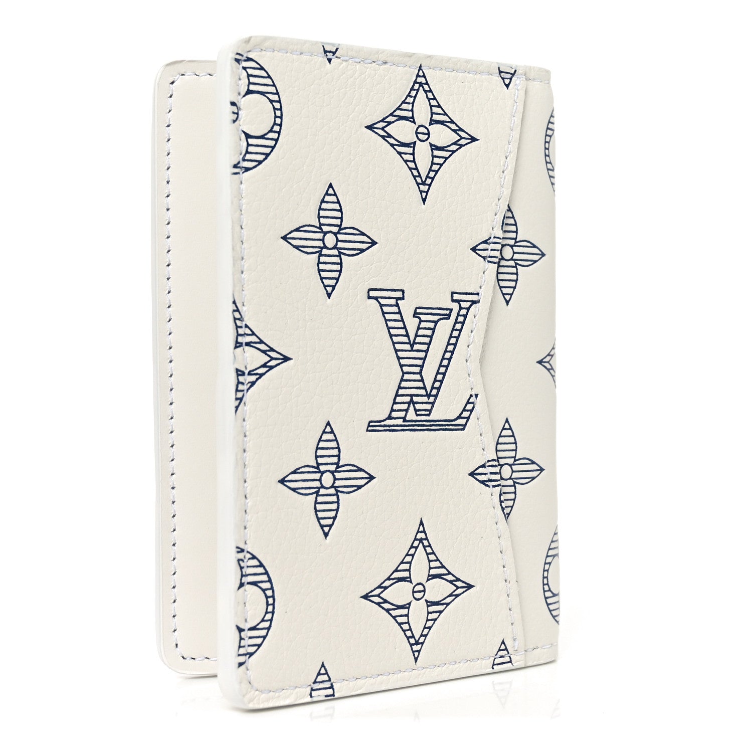 Louis Vuitton Calfskin Monogram Shadow Pocket Organizer NM White Navy 3 of 6