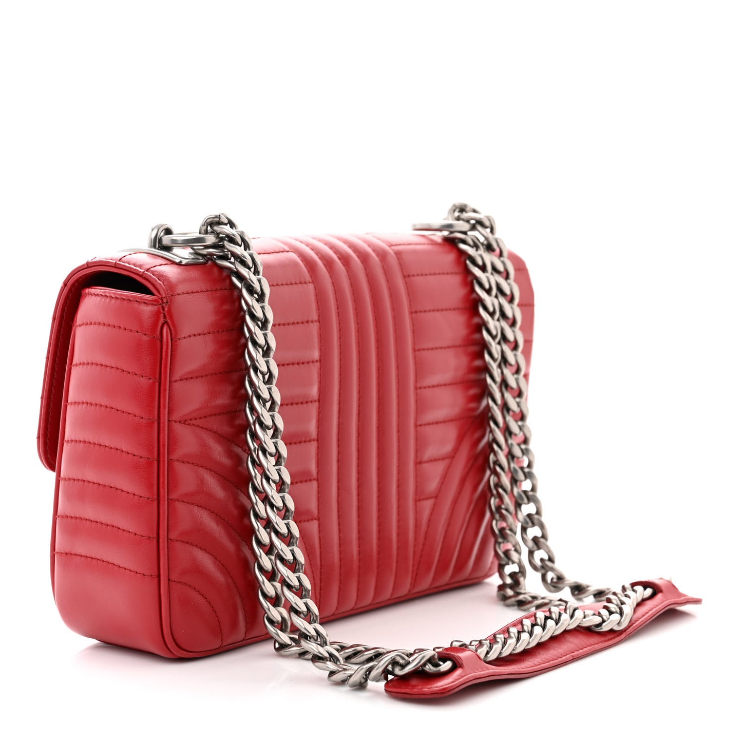 Soft Calfskin Impunture Diagramme Medium Chain Flap Shoulder Bag Fuoco
