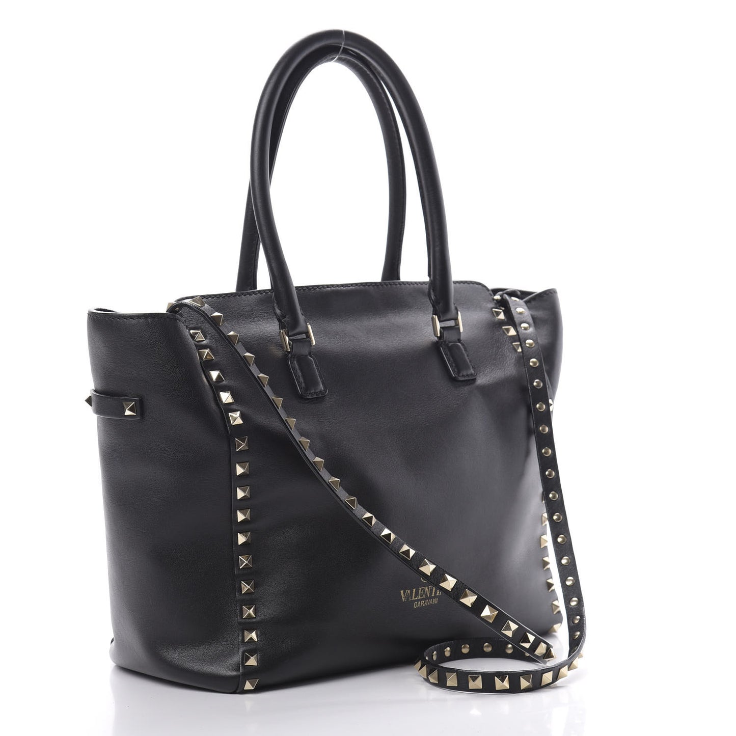 Vitello Rockstud Double Handle Tote Black