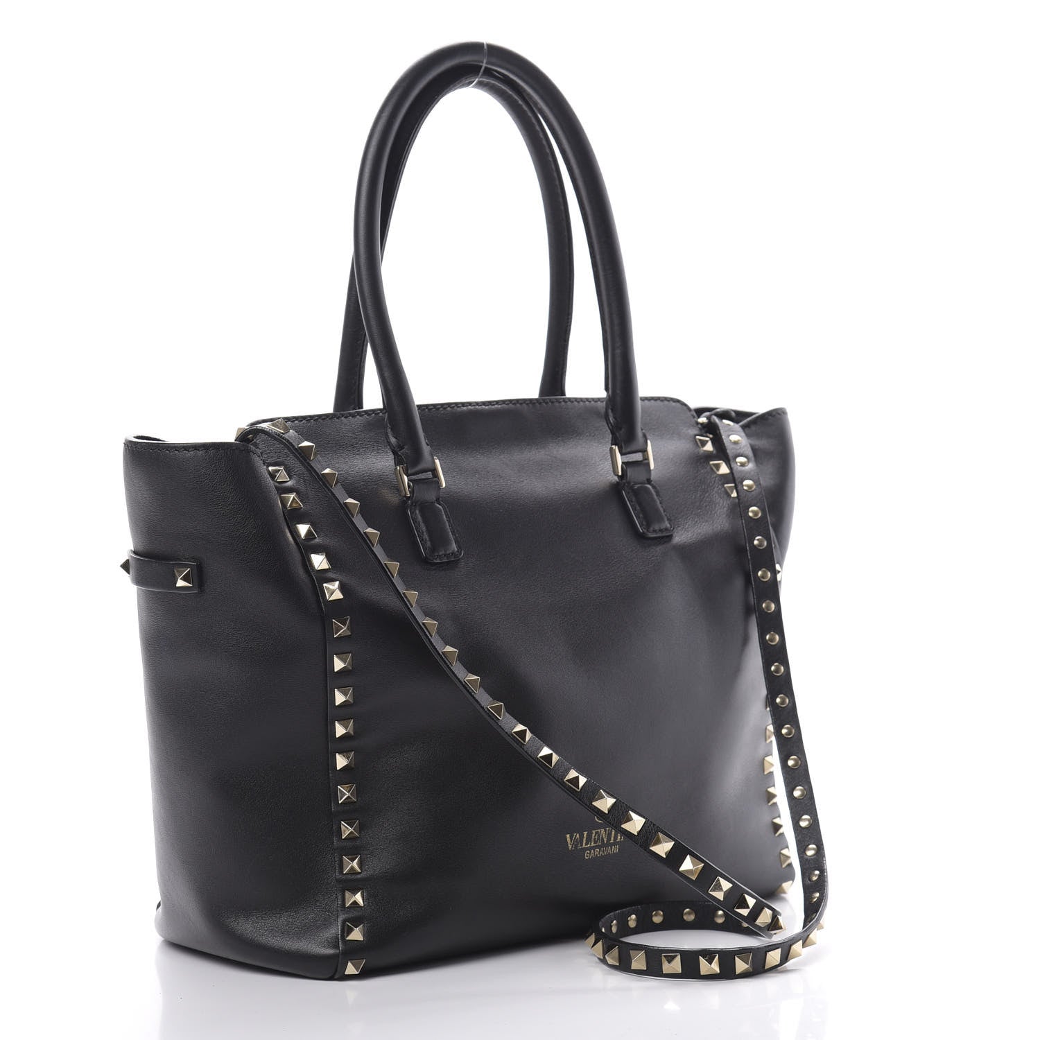 Valentino Garavani Vitello Rockstud Double Handle Tote Black 3 of 16