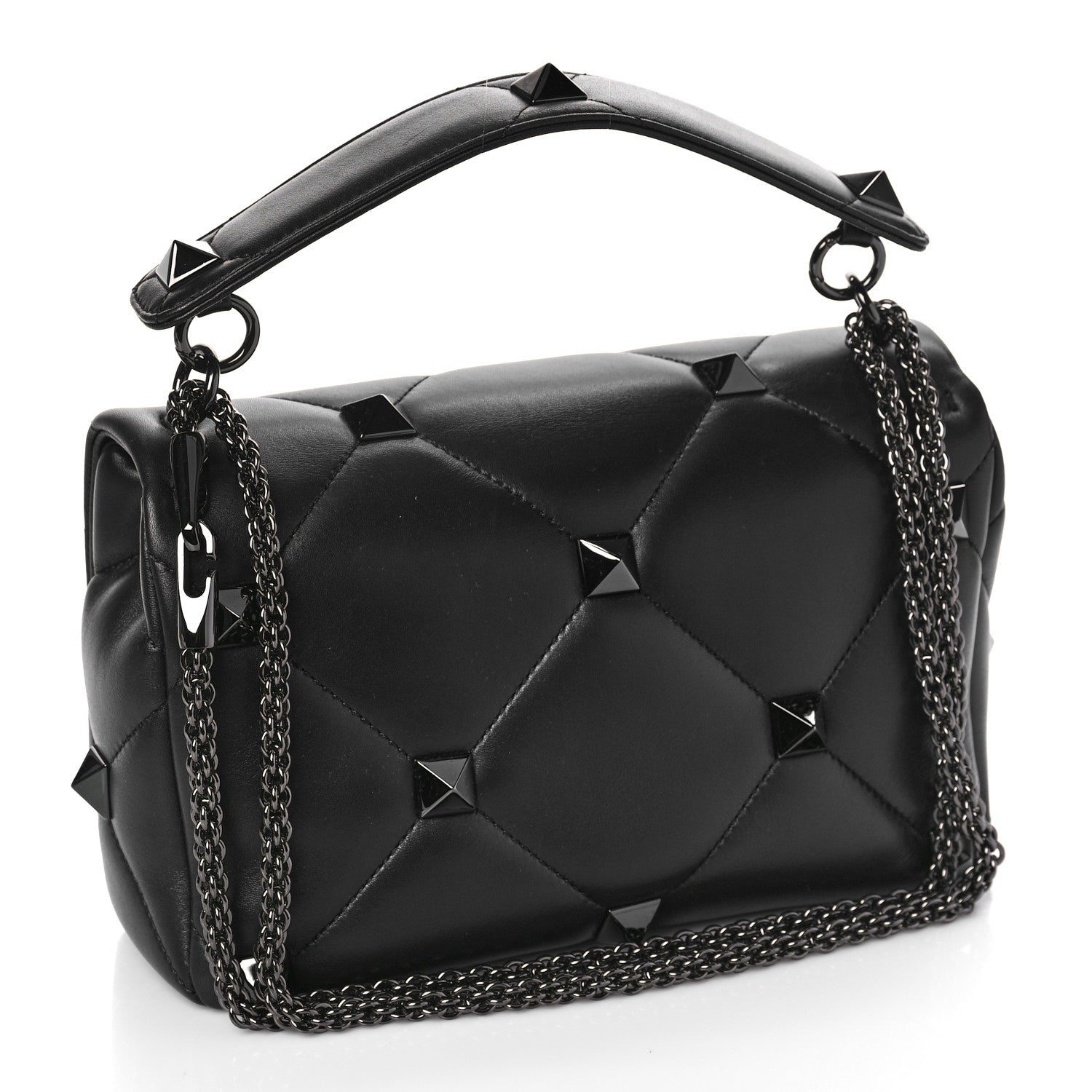 Valentino Garavani Nappa Monochrome Large Roman Stud Shoulder Bag Black 3 of 8