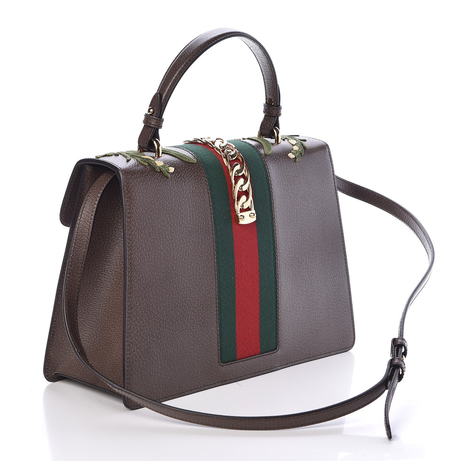 Gucci Calfskin Embroidered Medium Sylvie Top Handle Bag New Acero Multicolor 3 of 10