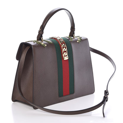 Gucci Calfskin Embroidered Medium Sylvie Top Handle Bag New Acero Multicolor 3 of 10