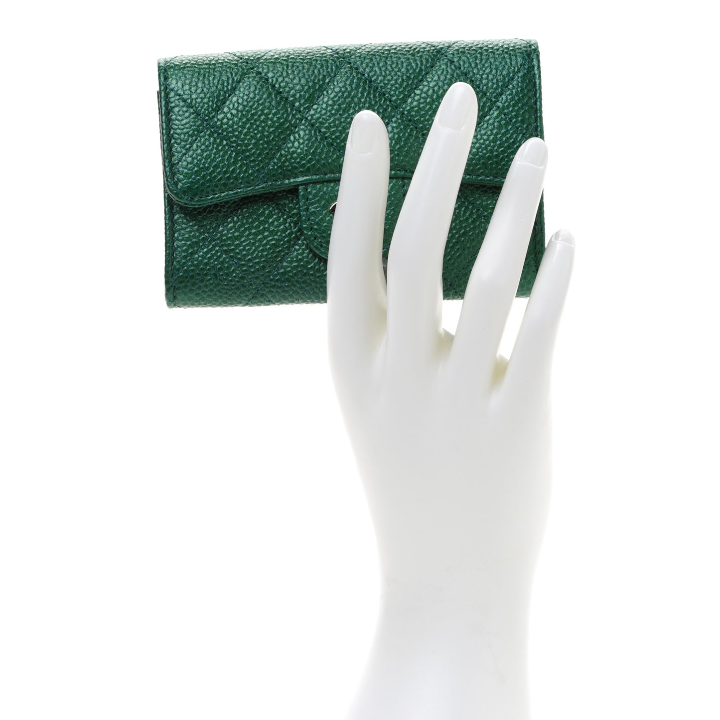 Metallic Caviar Quilted Card Holder Green