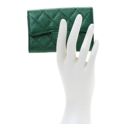 Chanel Metallic Caviar Quilted Card Holder Green 2 of 9