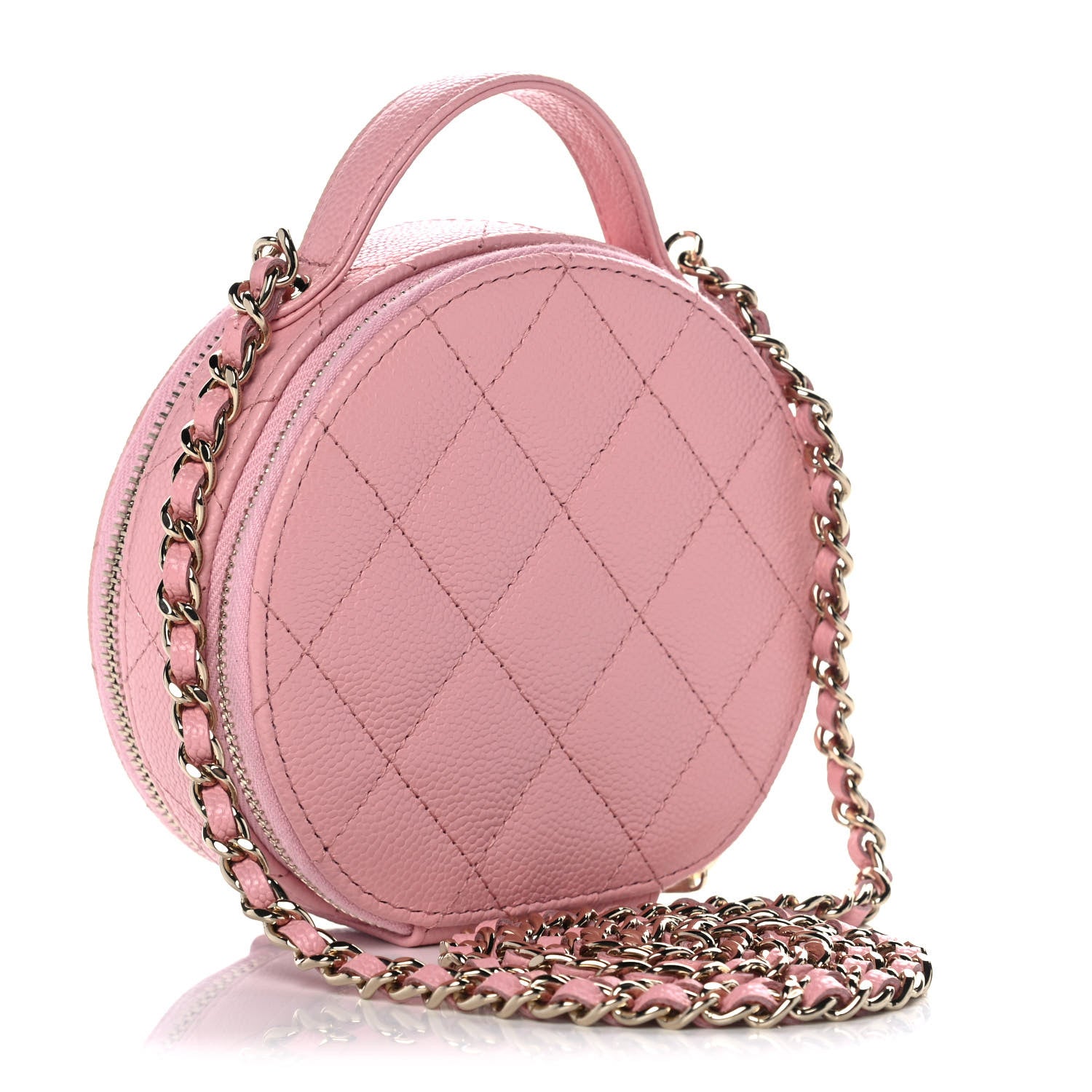 Chanel Caviar Quilted Round Handle With Care Vanity With Chain Pink 3 of 12