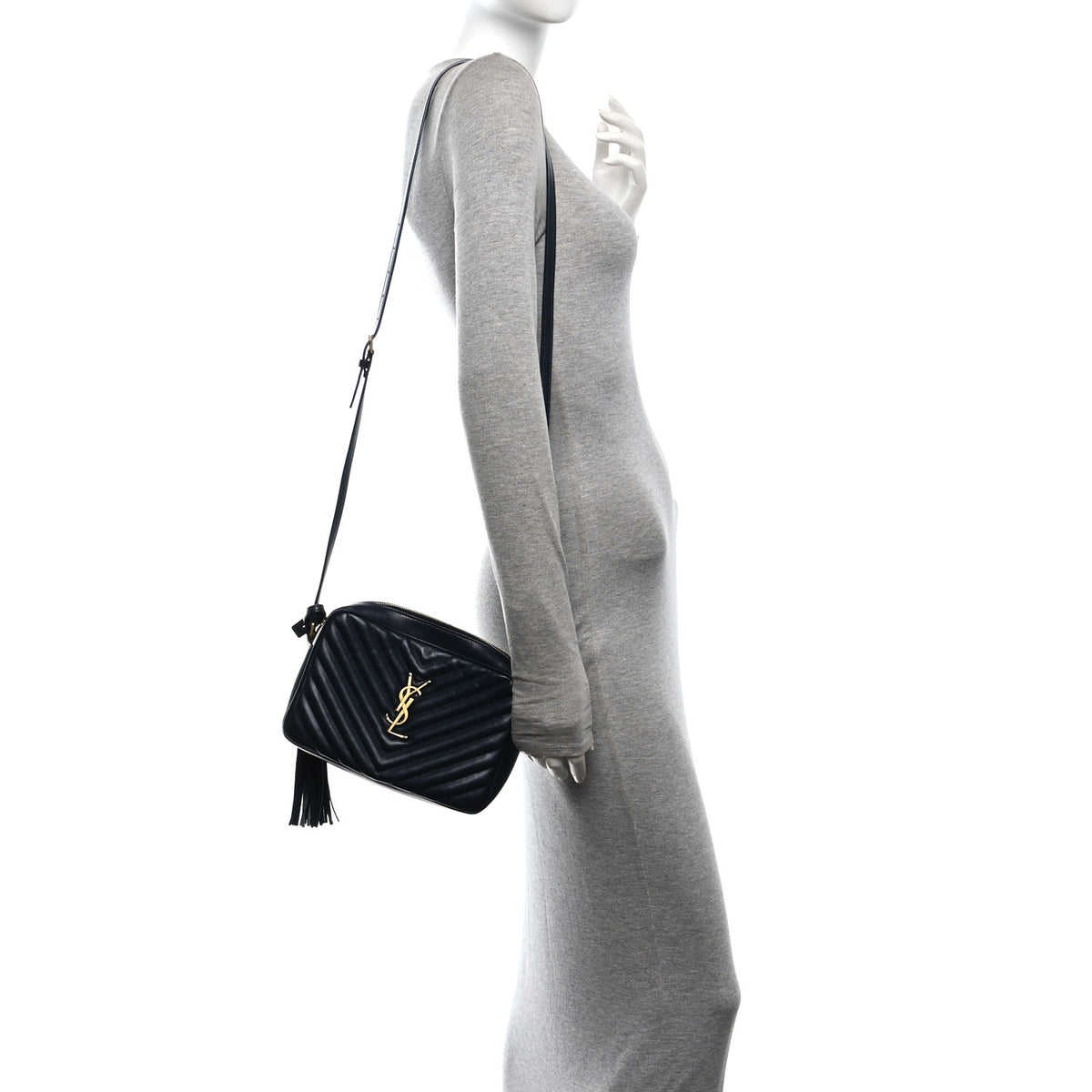 Saint Laurent Calfskin Matelasse Monogram Lou Camera Bag Navy 2 of 11