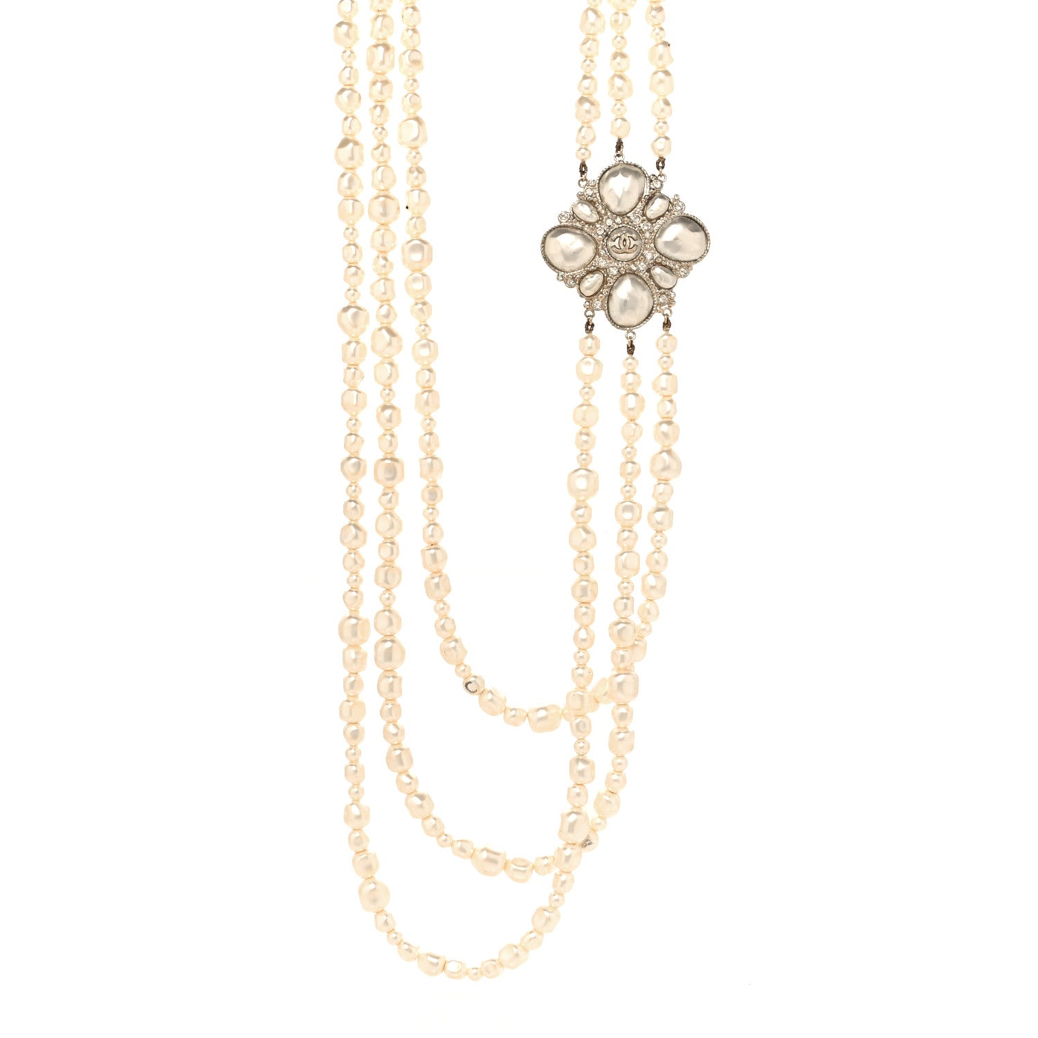 Chanel Graduated Pearl Crystal CC Multi Strand Necklace Gold 1 of 8