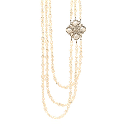 Chanel Graduated Pearl Crystal CC Multi Strand Necklace Gold 1 of 8