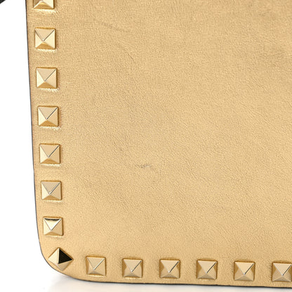 Valentino Garavani Metallic Calfskin Rockstud Side Slip Wristlet Clutch Gold 12 of 15