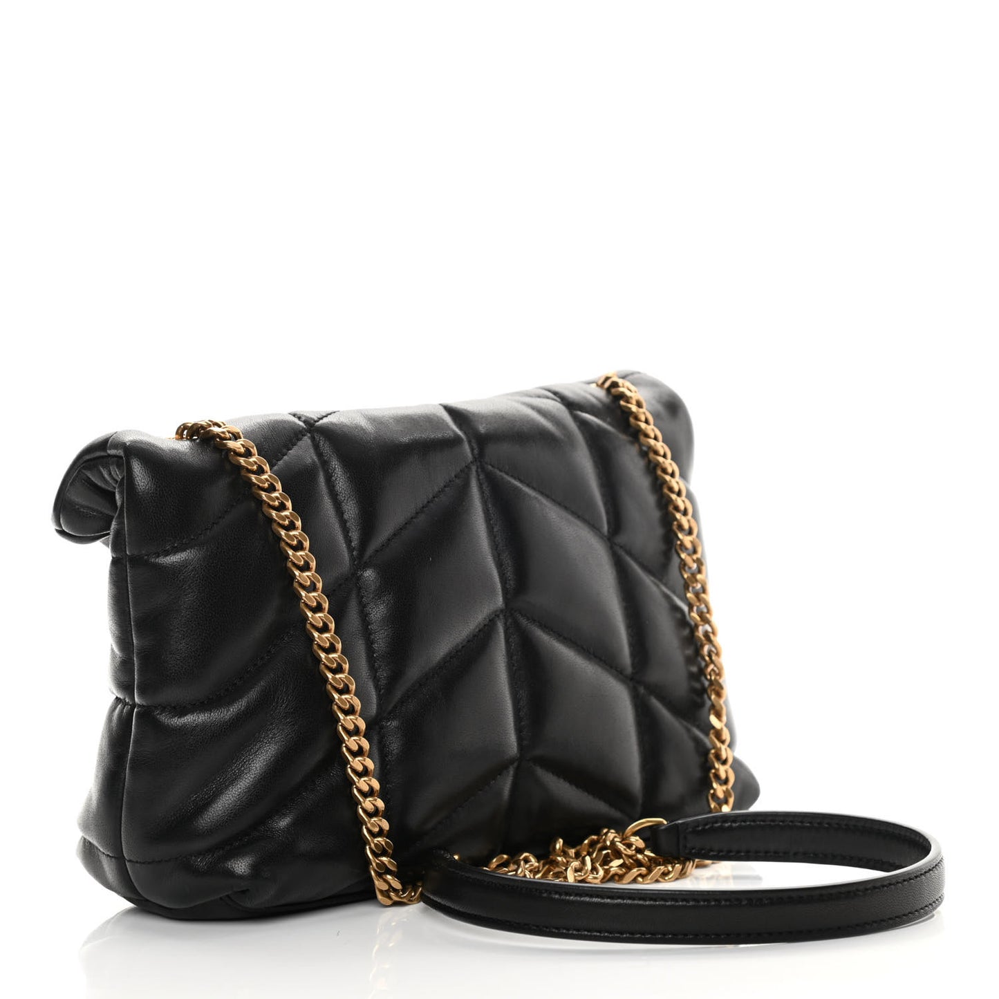 Lambskin Quilted Toy Loulou Puffer Monogram Chain Satchel Black