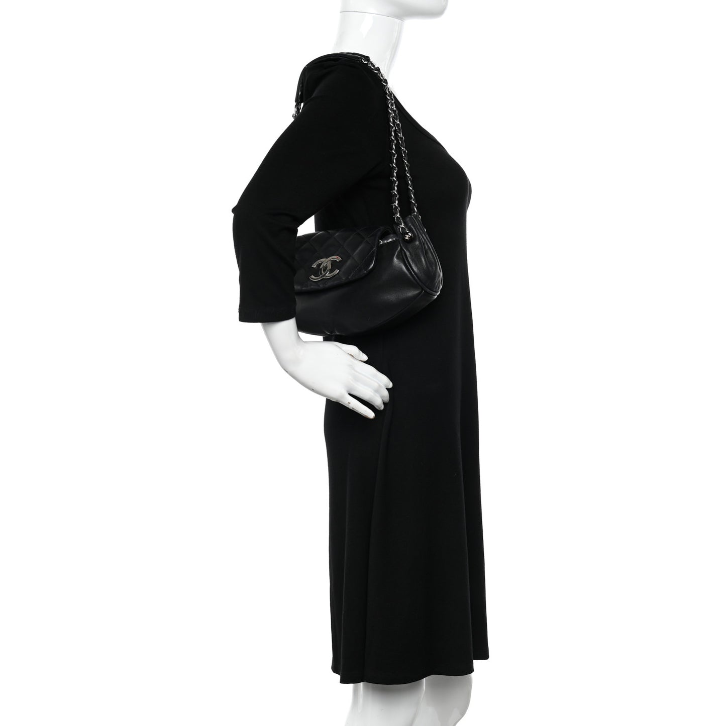 Lambskin Quilted CC Accordion Shoulder Bag Black