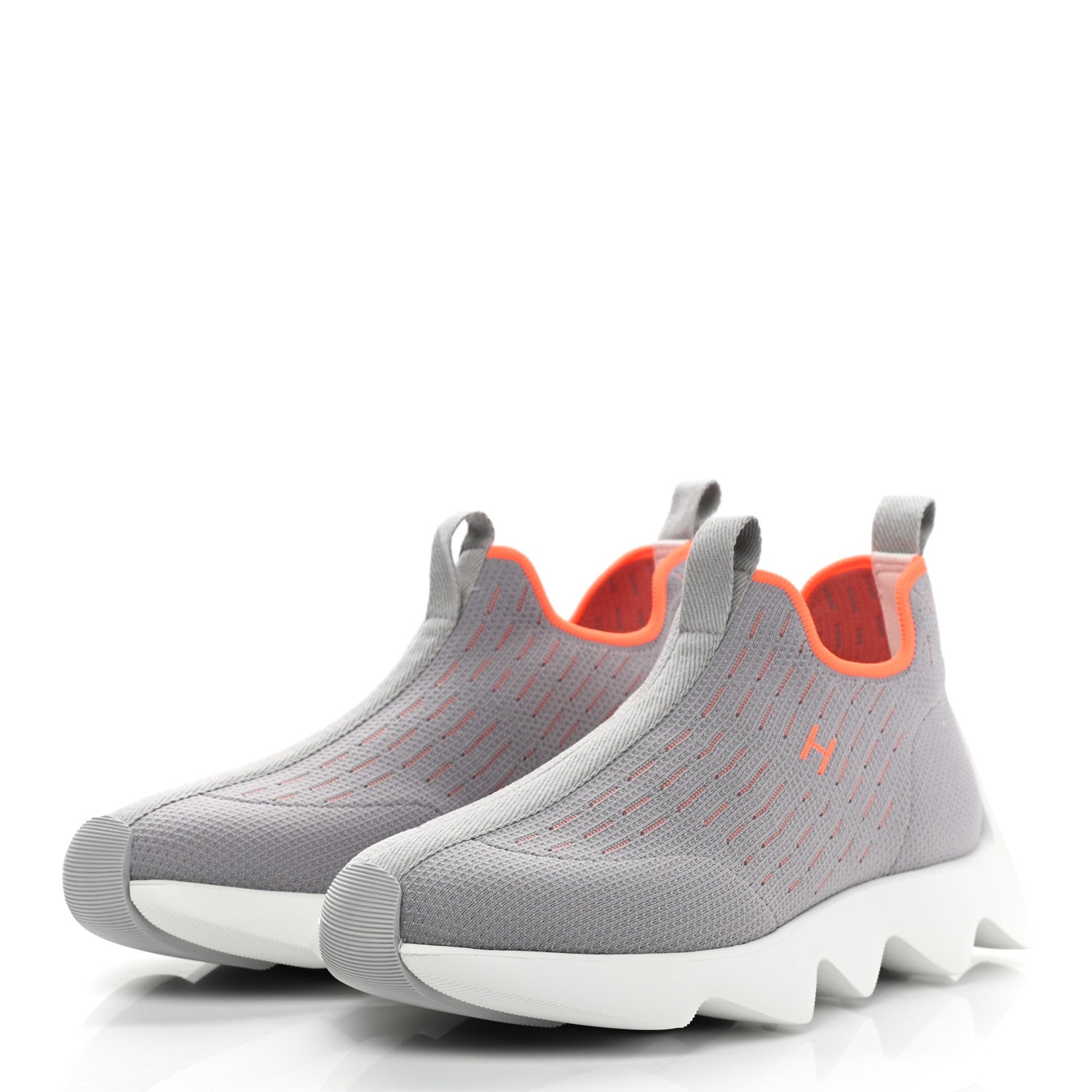Hermes Technical Canvas Goatskin Womens Eclair Sneakers 36.5 Gris Clair 3 of 9