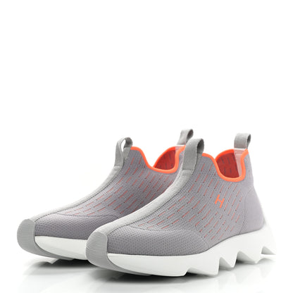 Hermes Technical Canvas Goatskin Womens Eclair Sneakers 36.5 Gris Clair 3 of 9