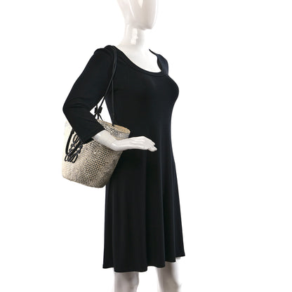 Loewe Calfskin Raffia Paulas Ibiza Sparkling Metallic Anagram Basket Tote Bag Natural Silver 2 of 10