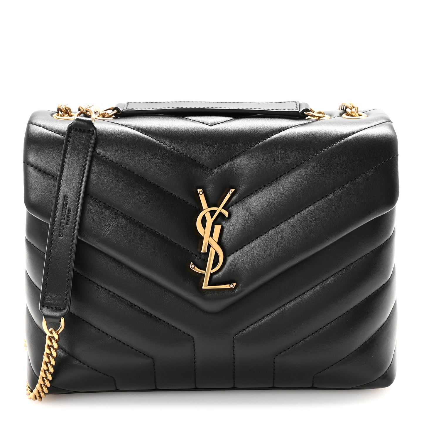 Calfskin Y Quilted Monogram Small Loulou Chain Satchel Black