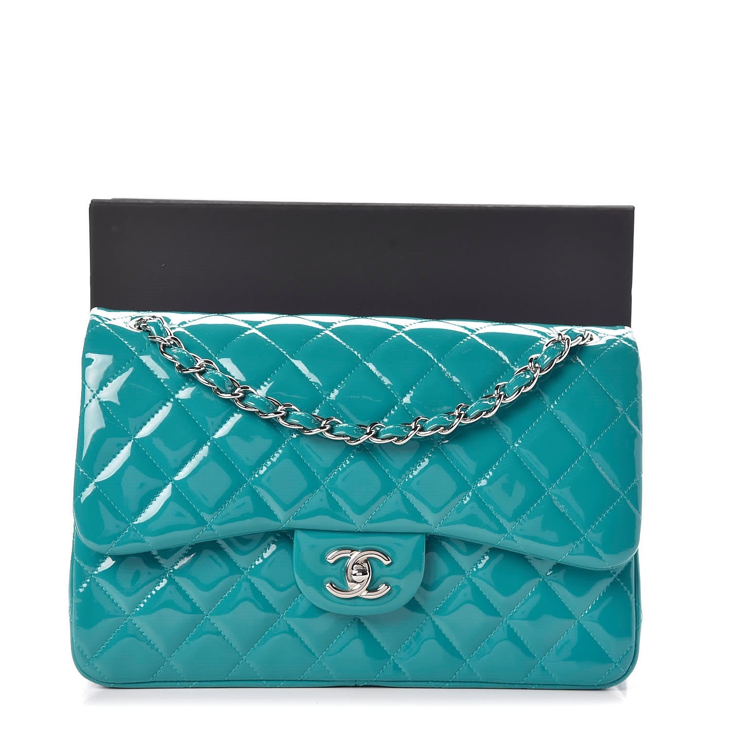Chanel Patent Calfskin Quilted Jumbo Double Flap Blue 8 of 8