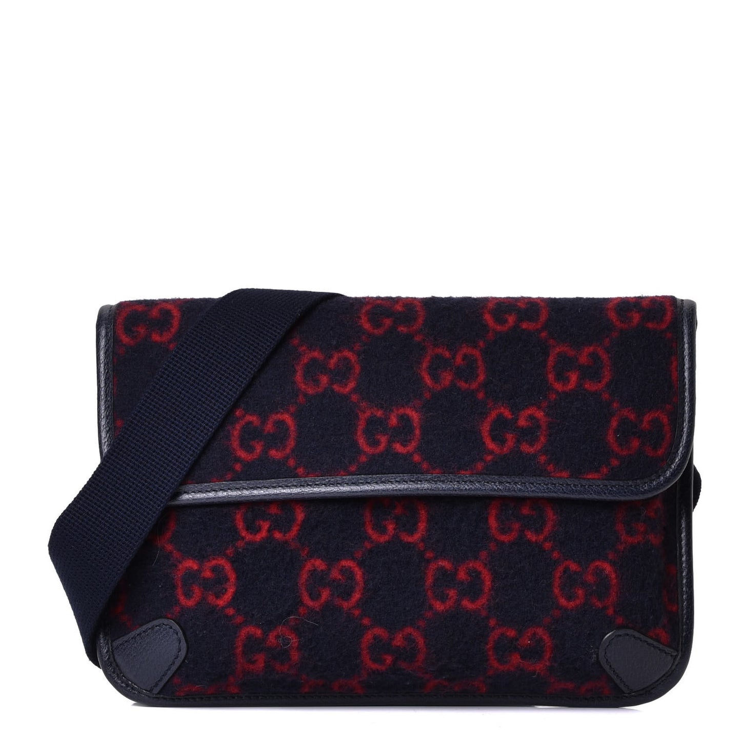 Covered Wool GG Monogram Slim Belt Bag Navy Red