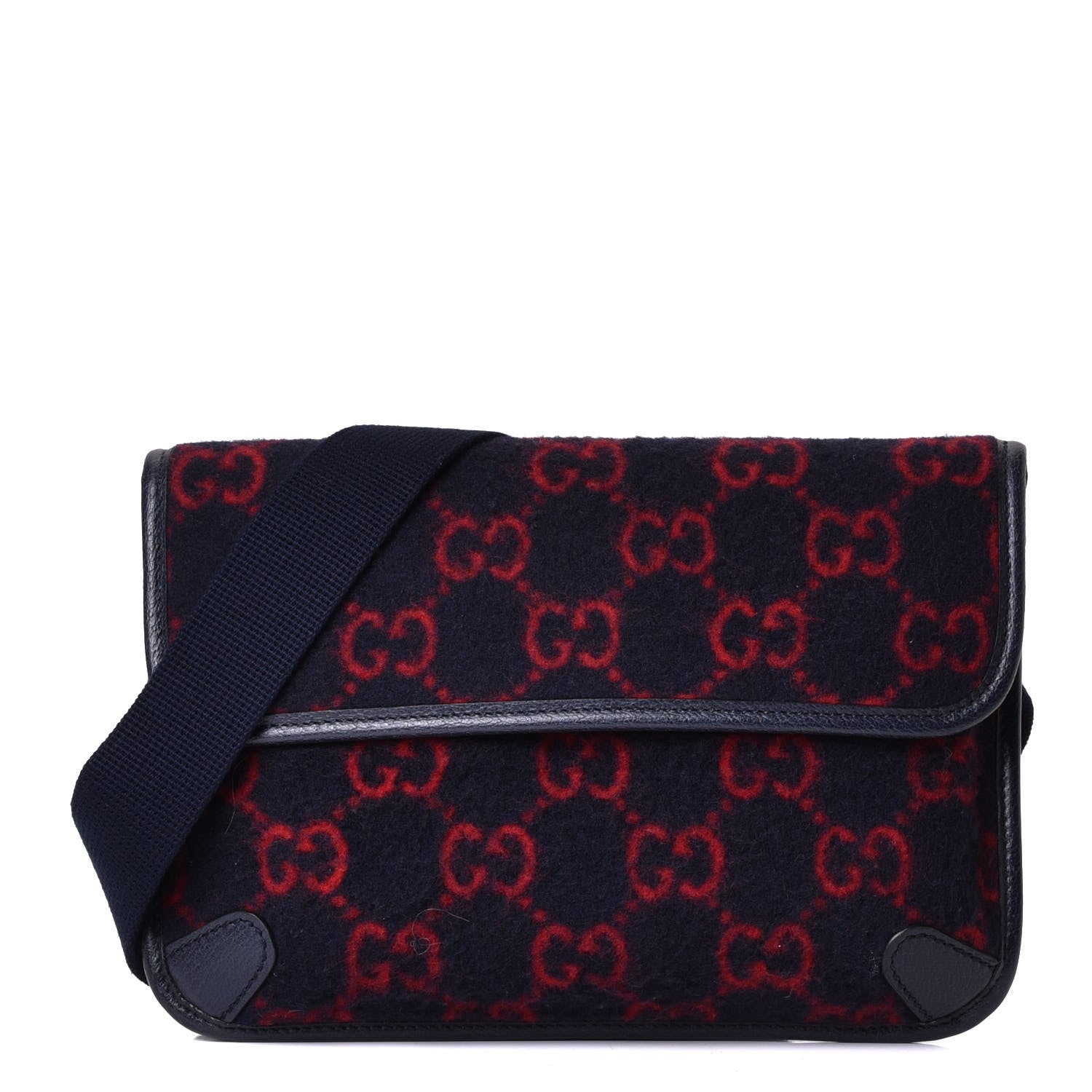 Gucci Covered Wool GG Monogram Slim Belt Bag Navy Red 1 of 5