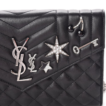 Saint Laurent Lambskin Mixed Matelasse Monogram Charms Chain Wallet Black 11 of 11