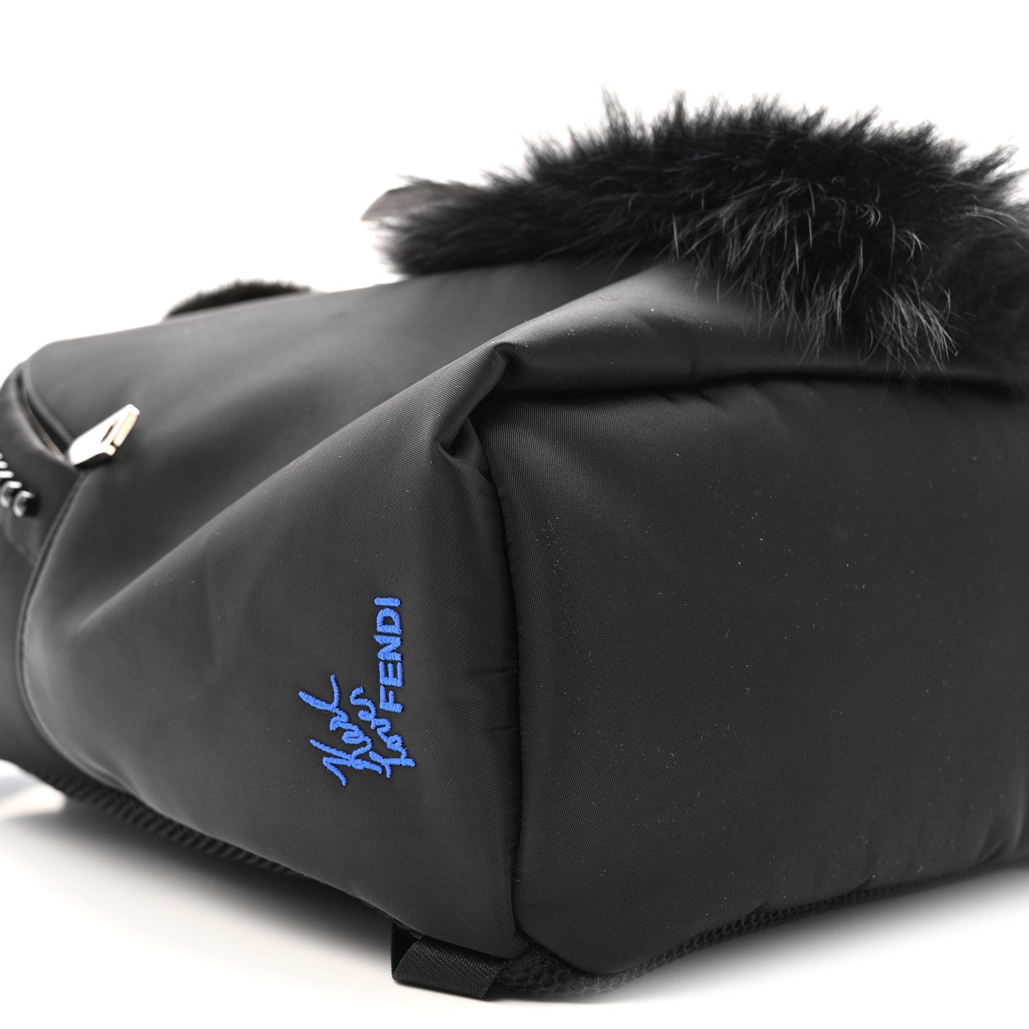 Fendi Nylon Vitello Century Mink Fox Goat Fur Studded Karlito