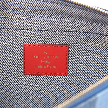 Louis Vuitton Denim Damier Monogram Patchwork Neverfull MM Pochette Blue Rouge 5 of 6