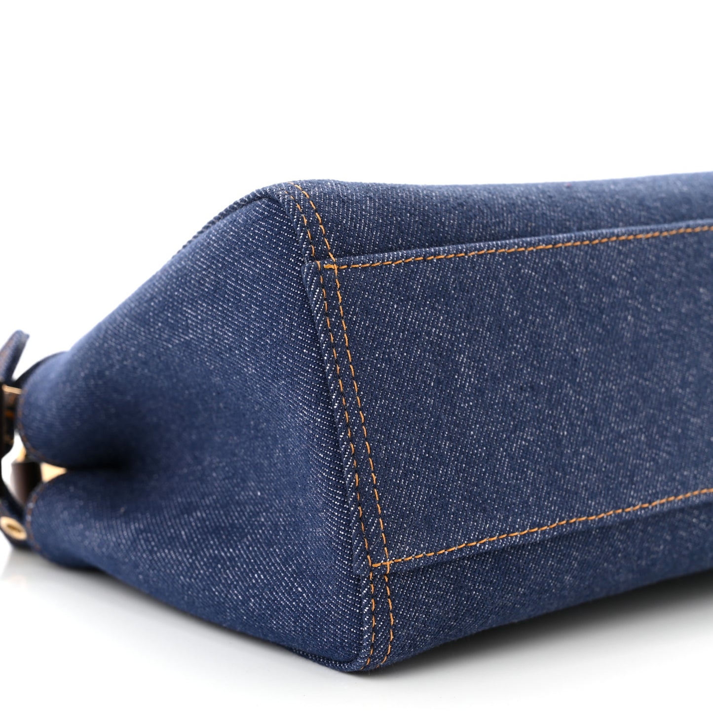 Denim Fabric Jacquard Cuoio FF 1974 Mini Peekaboo Iconic Satchel Blue Tobacco Moro