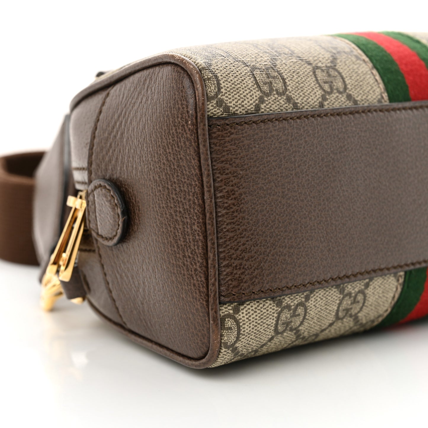 GG Supreme Monogram Textured Dollar Calfskin Web Mini Ophidia Top Handle Bowler Bag Beige Ebony New Acero