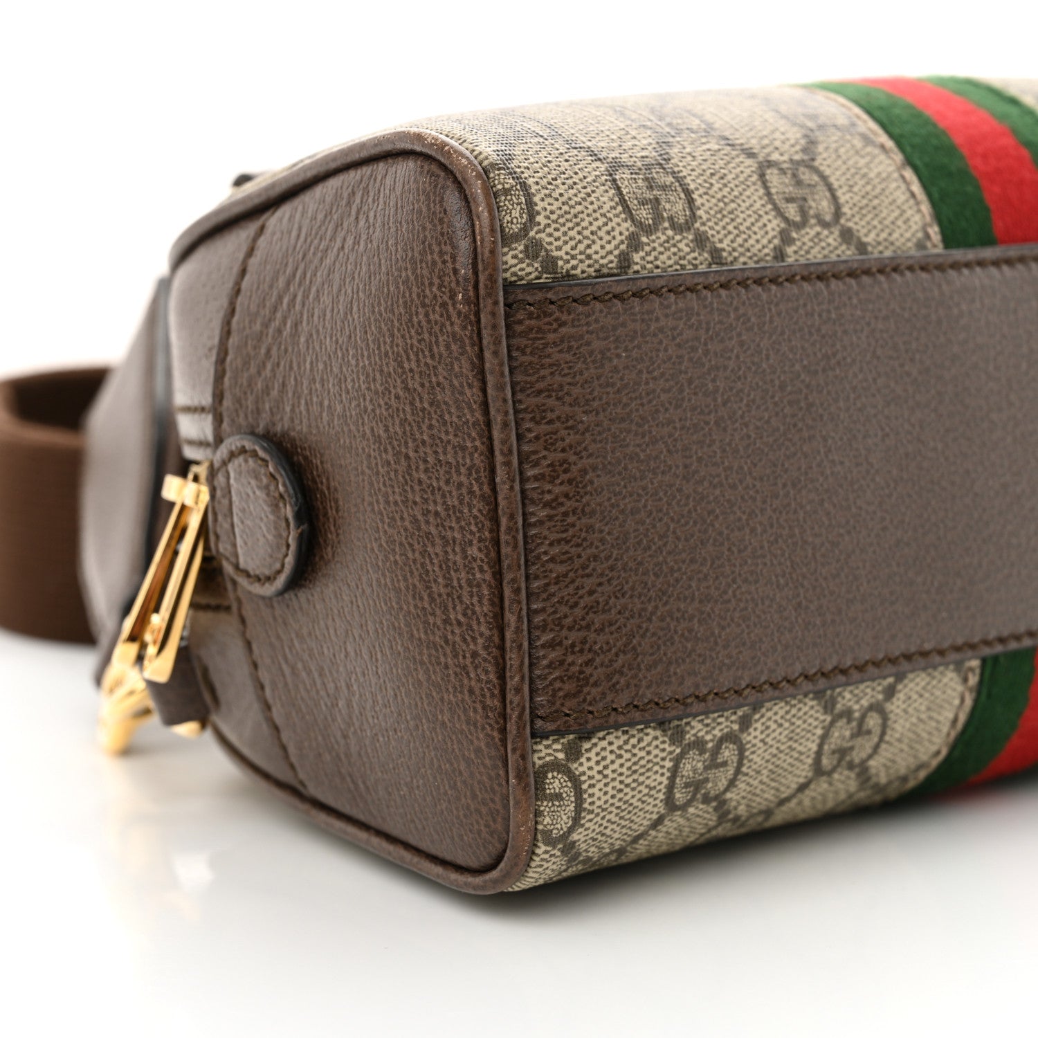 Gucci GG Supreme Monogram Textured Dollar Calfskin Web Mini Ophidia Top Handle Bowler Bag Beige Ebony New Acero 9 of 11