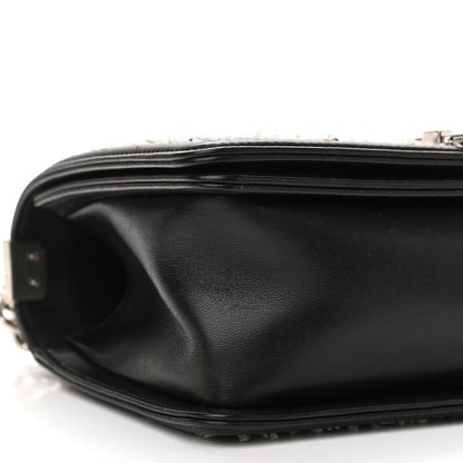 Chanel Calfskin Tweed Sequin Stitched Medium Boy Flap Black White 9 of 10
