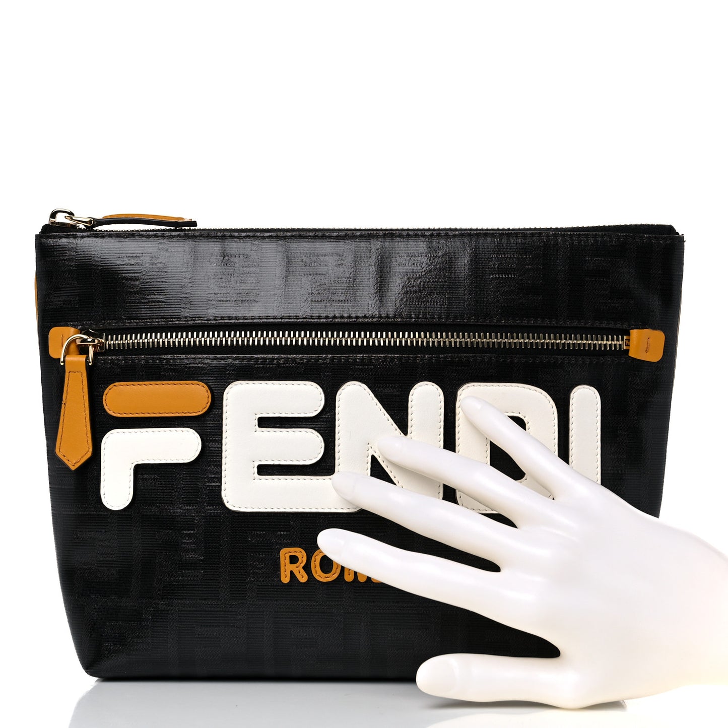 X FILA Glazed Fabric Vitello Century FF 1974 Mania Pouch Mogano Panna White Black