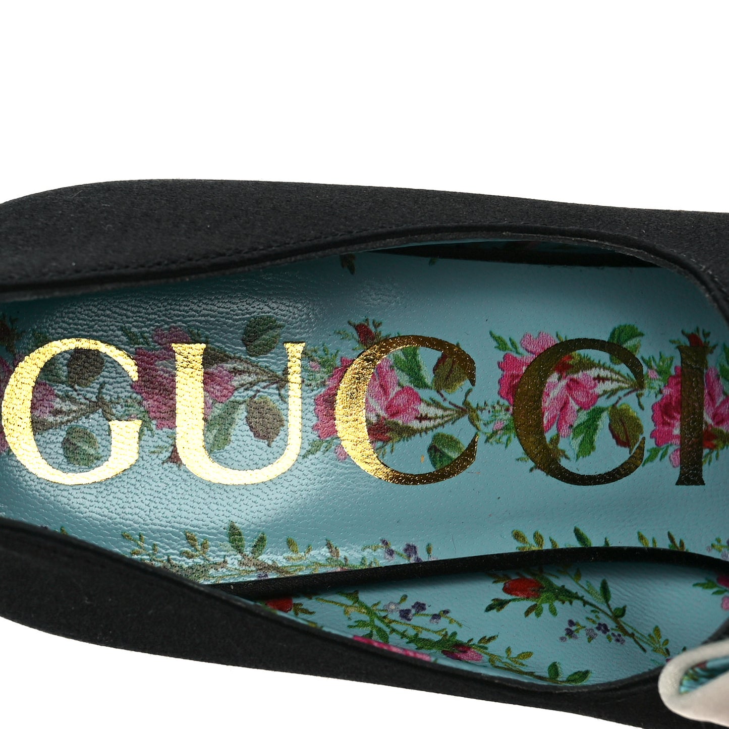 Silk Satin Pearl Studded Luna Bow Pumps 36 Black Gold