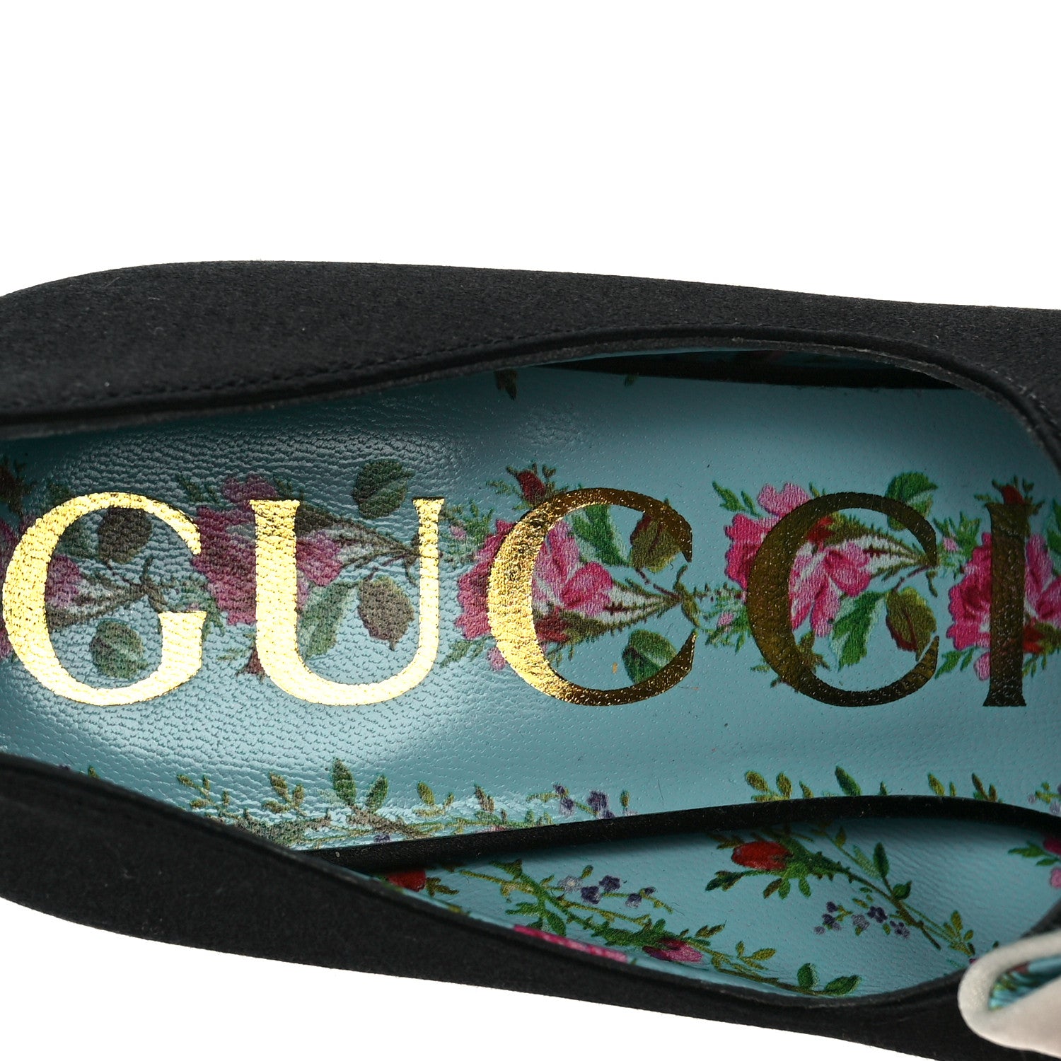 Gucci Silk Satin Pearl Studded Luna Bow Pumps 36 Black Gold 6 of 8