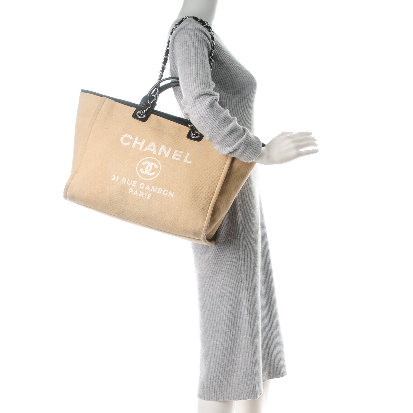 Canvas Large Deauville Tote Beige Black