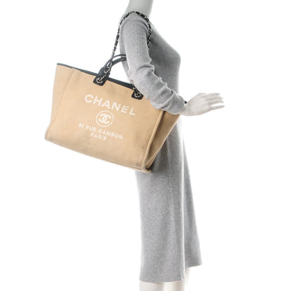 Chanel Canvas Large Deauville Tote Beige Black 2 of 14