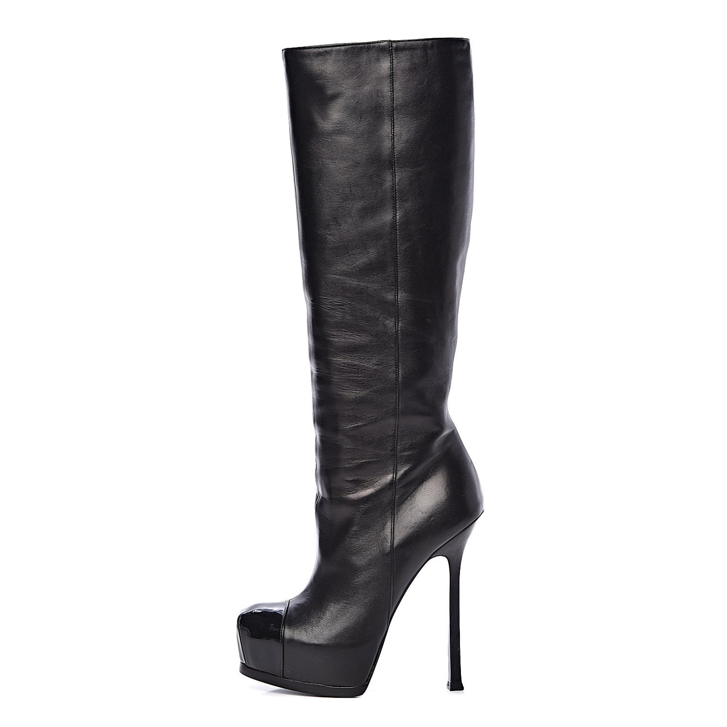 Nappa Vernice Cap Toe Platform Knee High Boots 37 Black